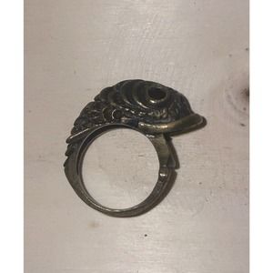 VINTAGE Bronze Fish Ring Wrap Around Band Coy Carp 7.5 Black Rhinestone Pisces